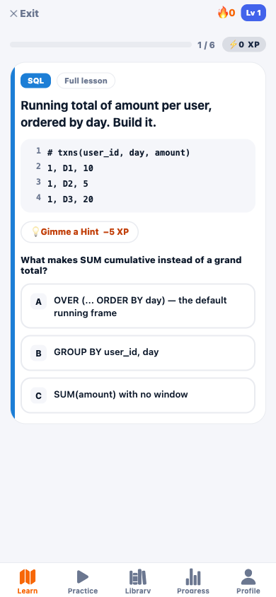 SQL coding drill — build a running total